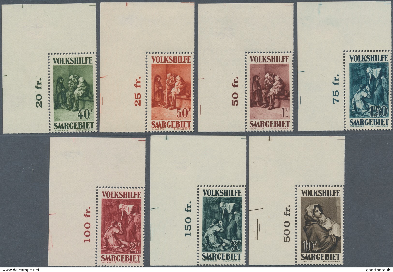 Deutsche Abstimmungsgebiete: Saargebiet: 1929, Volkshilfe: Gemälde II, 40 C - 10 Fr, 7 Postfrische E - Gebruikt