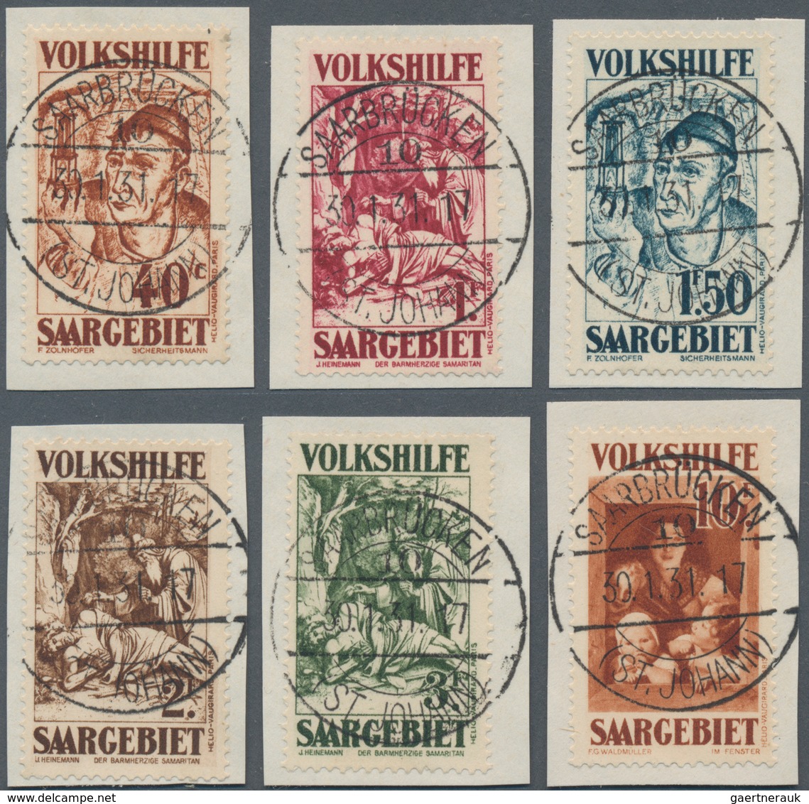Deutsche Abstimmungsgebiete: Saargebiet: 1931, Volkshilfe: Gemälde (III), Sechs Werte (ohne 60 C) Au - Gebruikt