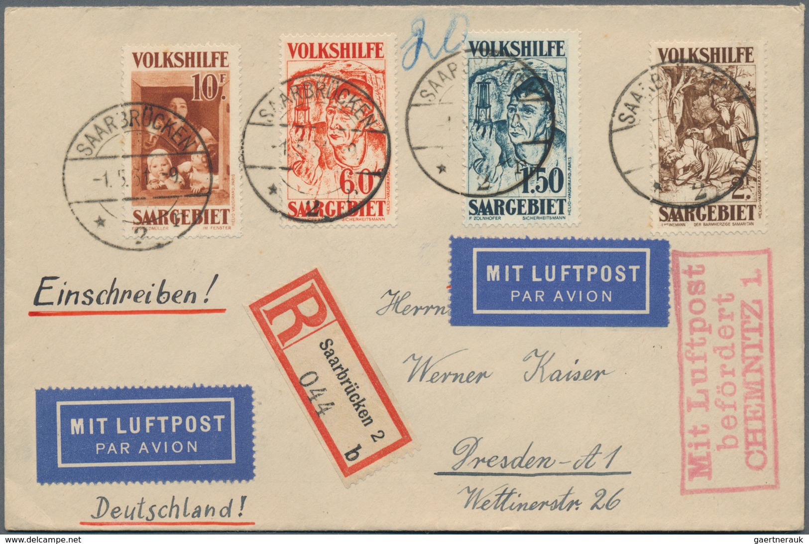 Deutsche Abstimmungsgebiete: Saargebiet: 1931, Volkshilfe: Gemälde (III), 2 Luftpost-R-Briefe Nach D - Gebruikt