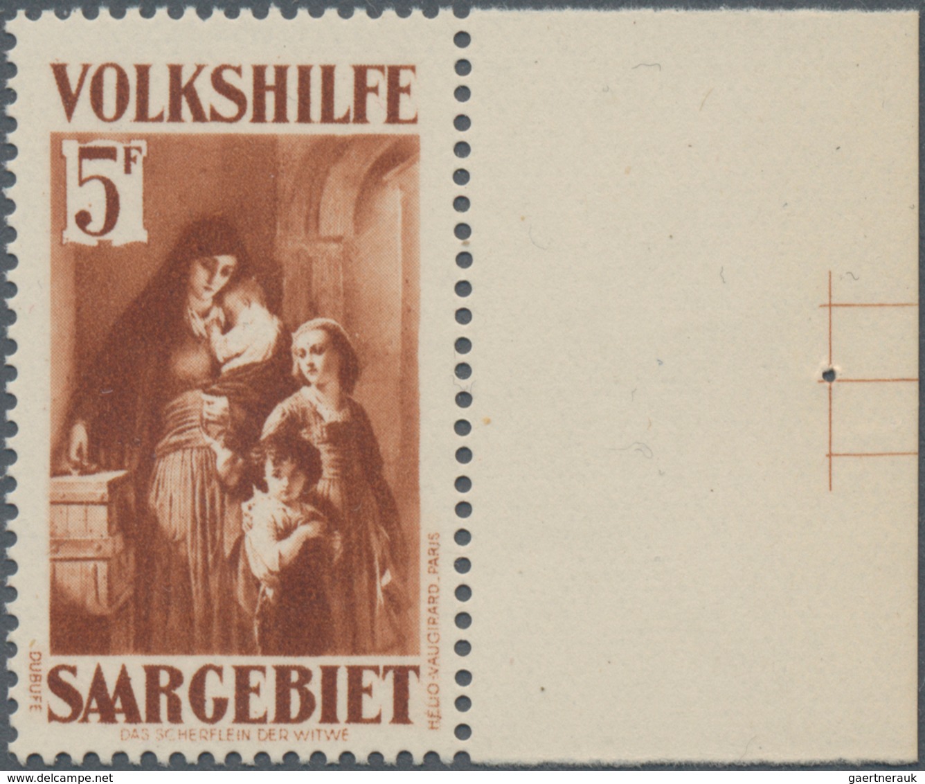 Deutsche Abstimmungsgebiete: Saargebiet: 1931: Volkshilfe Gemälde (IV) 5 Fr (+ 5 Fr) Schwärzlichbrau - Gebruikt