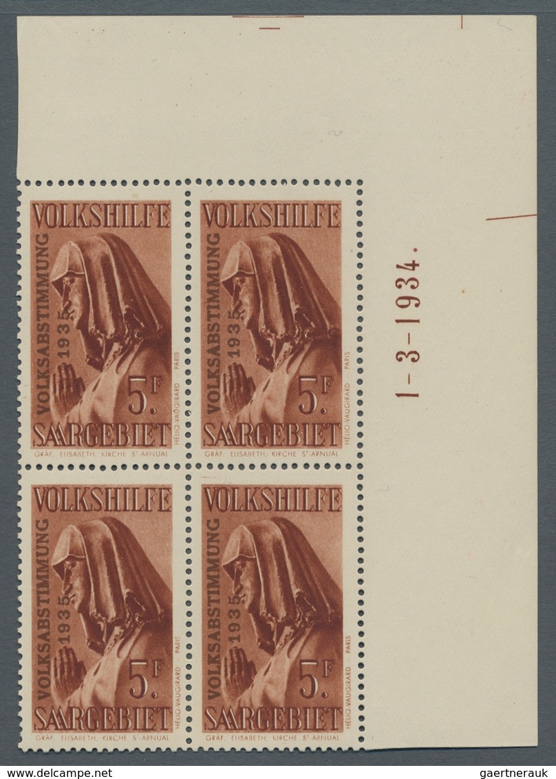 Deutsche Abstimmungsgebiete: Saargebiet: 1934, "Volkshilfe/Volksabstimmung" Als Postfrischer Eckrand - Gebruikt