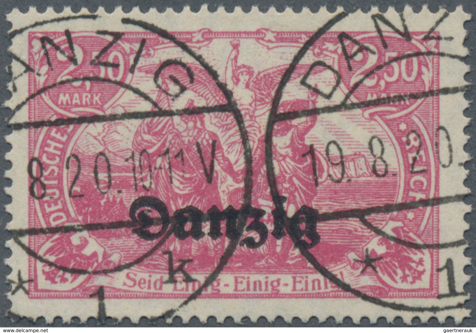 Danzig: 1920, Freimarke 2,50 M. In Der Seltenen Farbe ROSAKARMIN Mit Zeitgerechtem Stempel "DANZIG * - Other & Unclassified