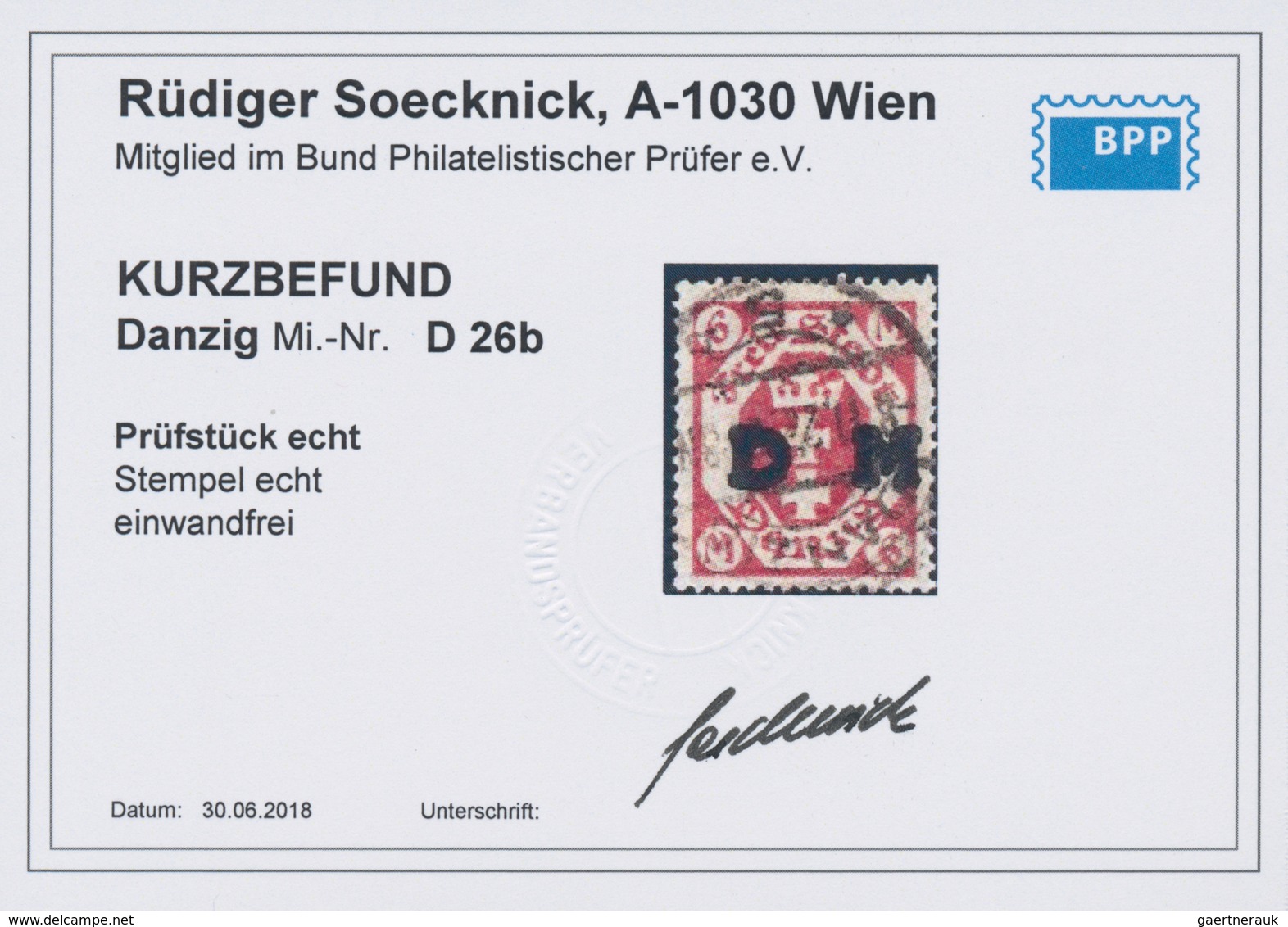 Danzig - Dienstmarken: 1922, 6 M. Kleines Staatswappen Im Achteck, Rotkarmin, Zeitgerecht Entwertet, - Andere & Zonder Classificatie