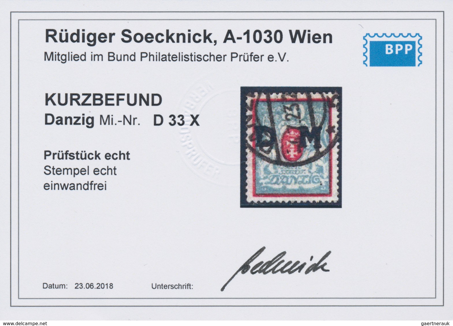 Danzig - Dienstmarken: 1923, 50 M Rot/ Mittelgrünlichblau, Wz. X, Zeitgerecht Gestempelt, "echt Und - Andere & Zonder Classificatie