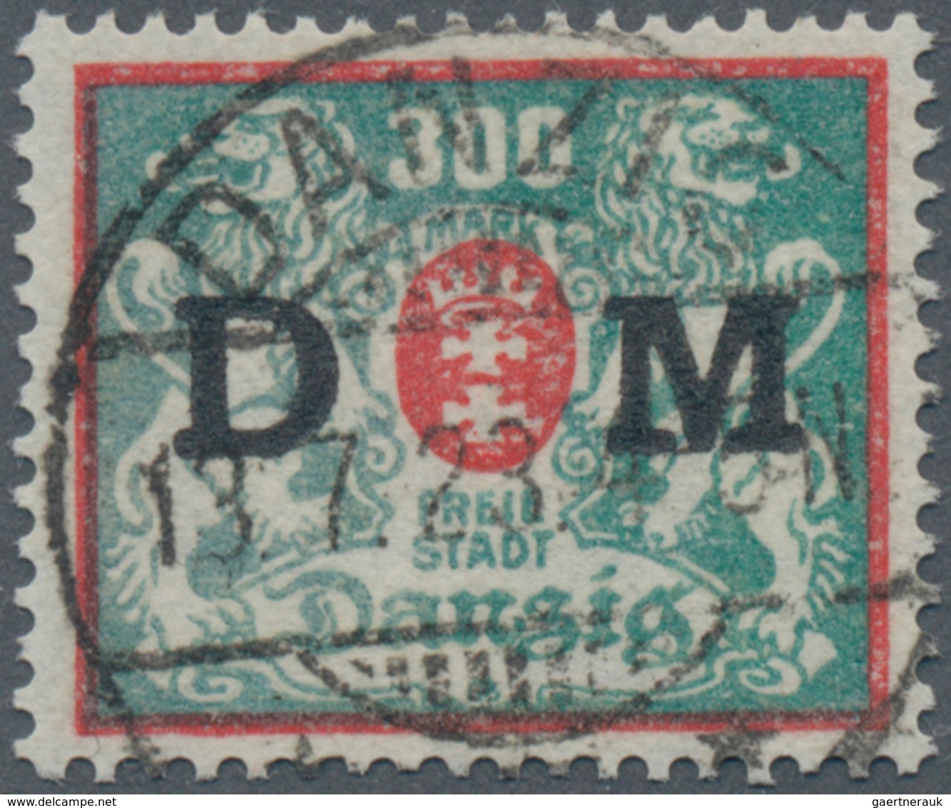 Danzig - Dienstmarken: 1922, 300 M Staatswappen, Rot/bläulichgrün Gestempelt "DANZIG 13.7.23. 4-5N", - Andere & Zonder Classificatie