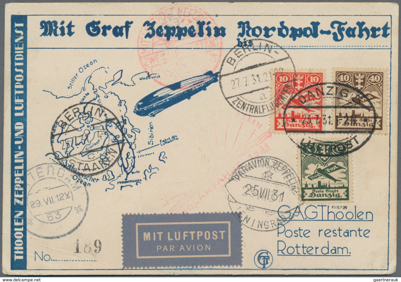 Danzig - Flugpost: 1931, POLARFAHRT, Dejorative Postkarte Der Firma "Thoolen Zeppelin- Und Luftpostd - Sonstige & Ohne Zuordnung