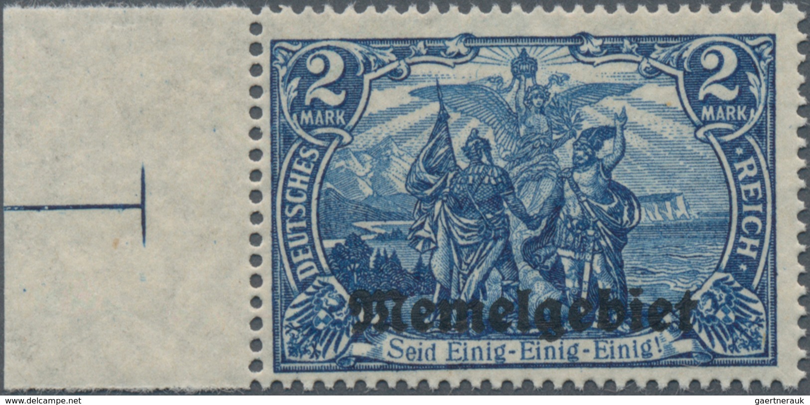 Memel: 1920, Allegorie 2 Mark Schwarzblau, Die Seltene Farbe Mit Linkem Seitenrand, "echt Und Einwan - Memel (Klaipeda) 1923