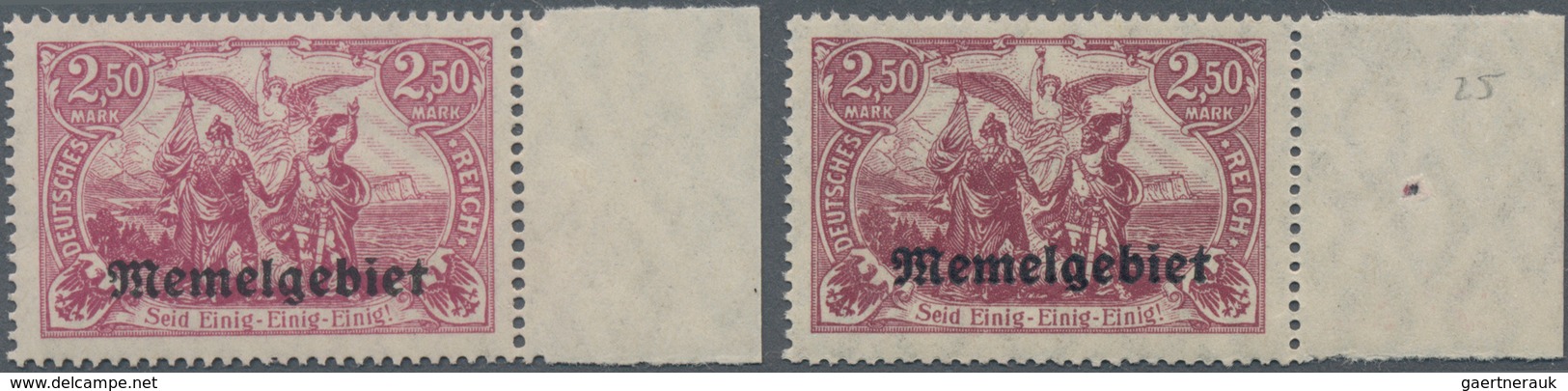 Memel: 1920, 2,50 M Rotlila Und Bräunlichlila Je Vom Rechten Bogenrand, Beide Postfrisch, „echt Und - Memelland 1923