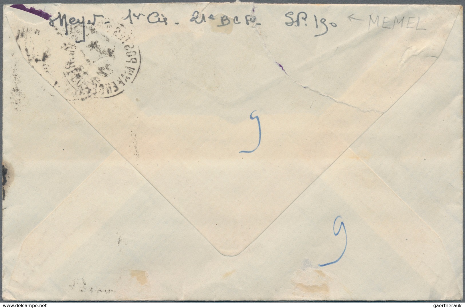 Memel: 1921/22, Feldpostbrief Mit Absenderangabe '21e B.C.P., S.P. 190 (MEMEL)', Mit Stempel "POS - Memelland 1923