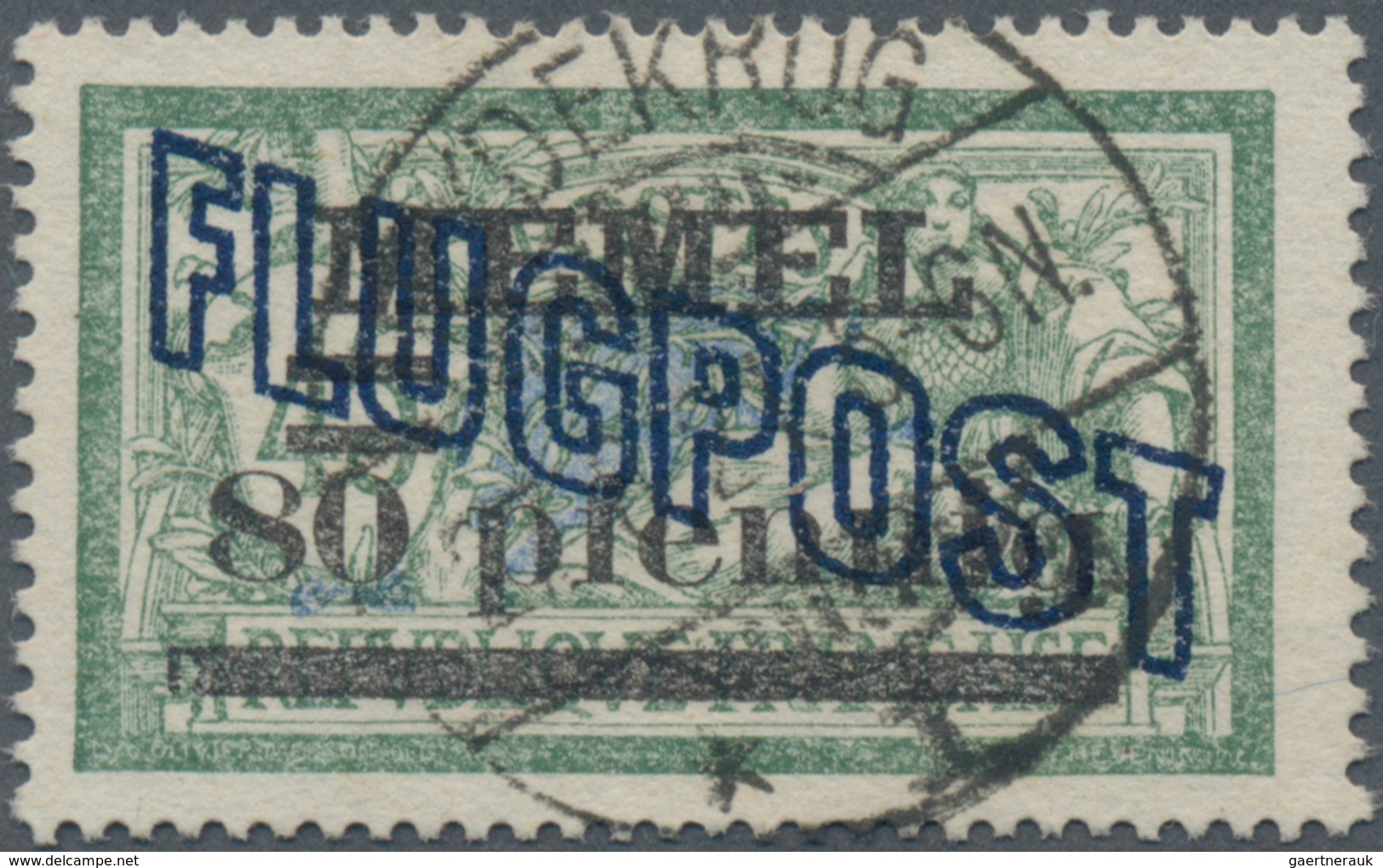 Memel: 1921, Flugpostmarke 80 Pf Auf 45 C. Dunkelgrün/grauultramarin, Zeitgerecht Entwertet Mit Voll - Memel (Klaïpeda) 1923