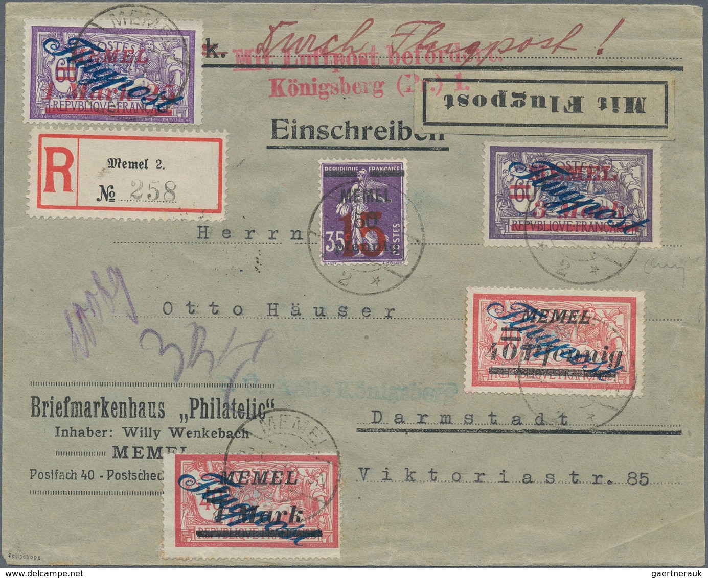 Memel: 1922, Flugpostausgabe 3 M Auf 60 C, Perfekt Zentriertes Exemplar Mit Zusatzfrankatur Auf Luft - Memel (Klaipeda) 1923