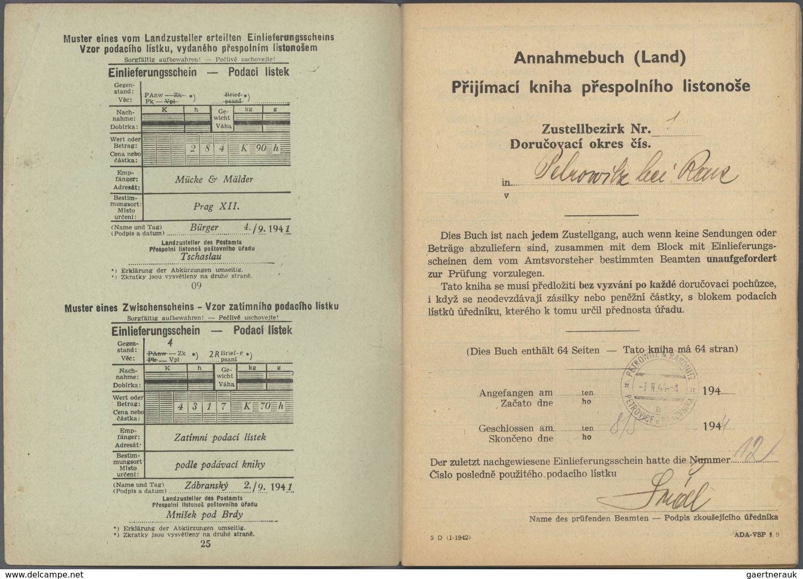 Dt. Besetzung II WK - Böhmen Und Mähren: 1944, Posteinlieferungsbuch Mit 27 Frankierten Seiten, Dabe - Bezetting 1938-45