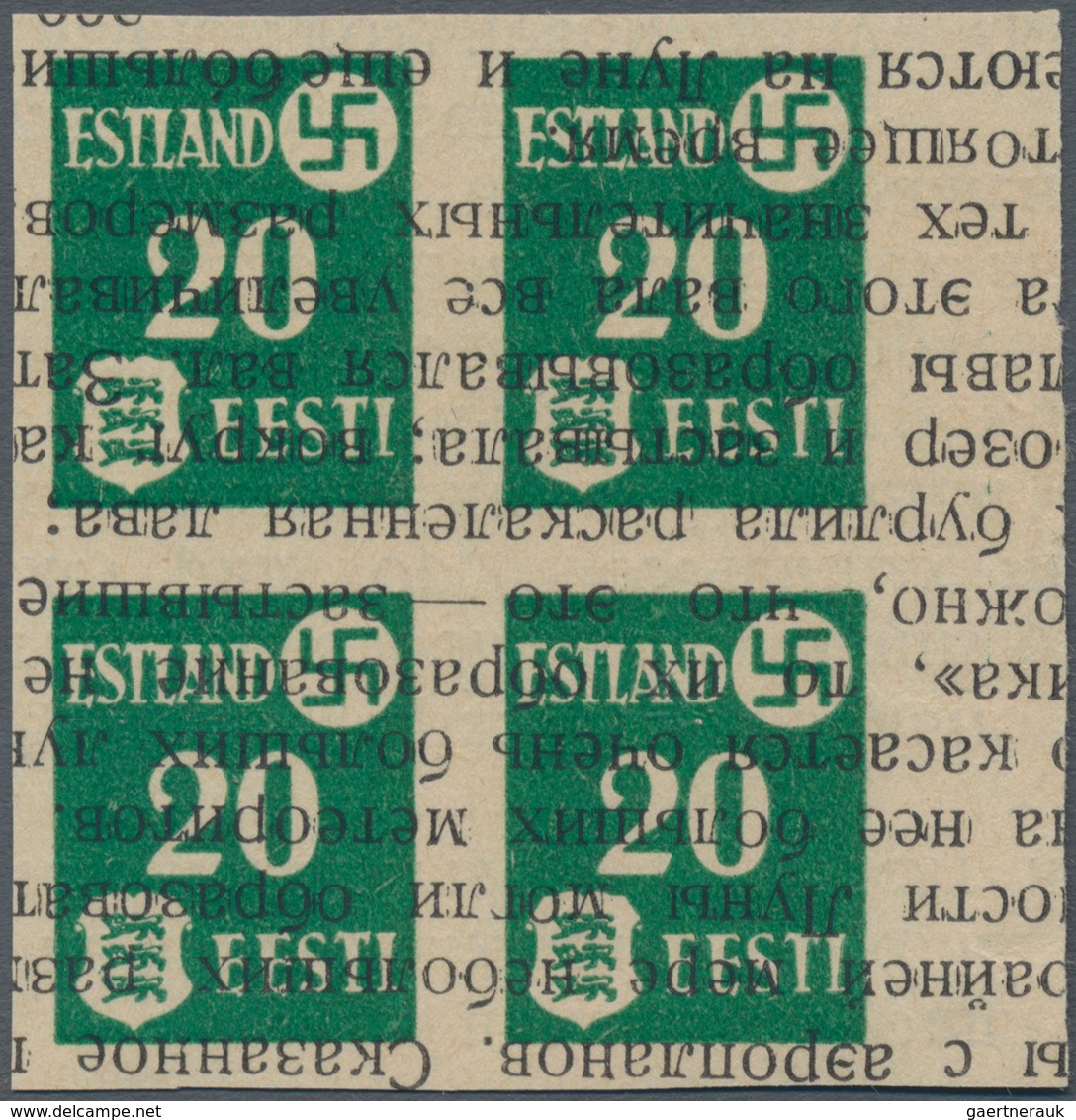 Dt. Besetzung II WK - Estland: 1941, Landespost 20 Kop., Wie Verausgabt Ohne Gummi, Im Viererblock A - Bezetting 1938-45