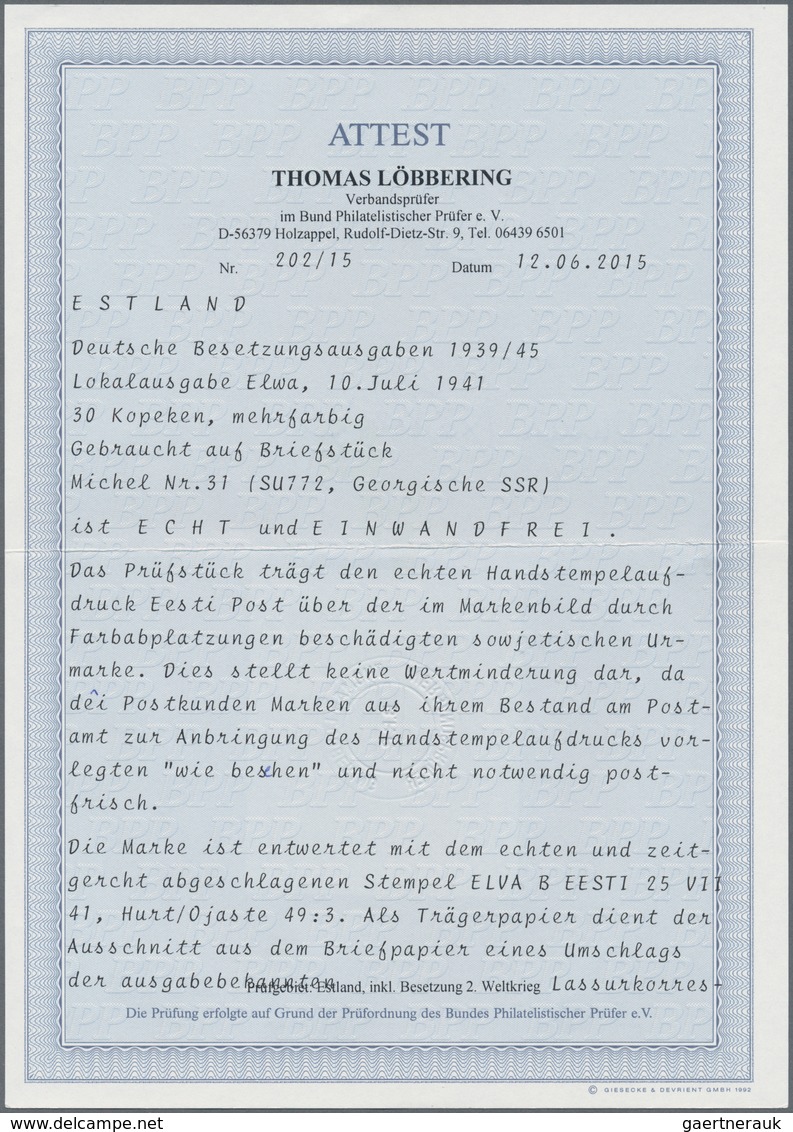 Dt. Besetzung II WK - Estland - Elwa: 1941, 30 Kop. Allunionsausstellung 1940 Mit Aufdruck Auf Brief - Besetzungen 1938-45