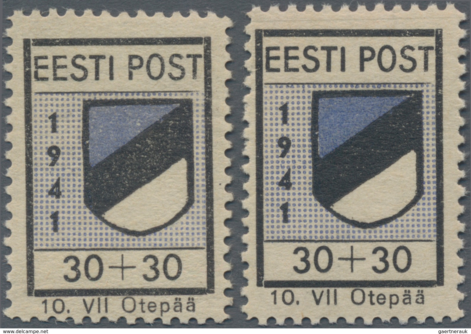 Dt. Besetzung II WK - Estland - Odenpäh (Otepää): 1941, Freimarkenausgabe Wappen, 30+30 Kop., Zwei P - Occupazione 1938 – 45