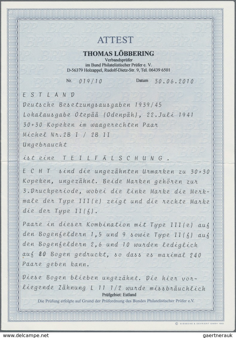 Dt. Besetzung II WK - Estland - Odenpäh (Otepää): 1941, 30+30 Kop. Wappen Im Waagerechten Paar Urspr - Bezetting 1938-45