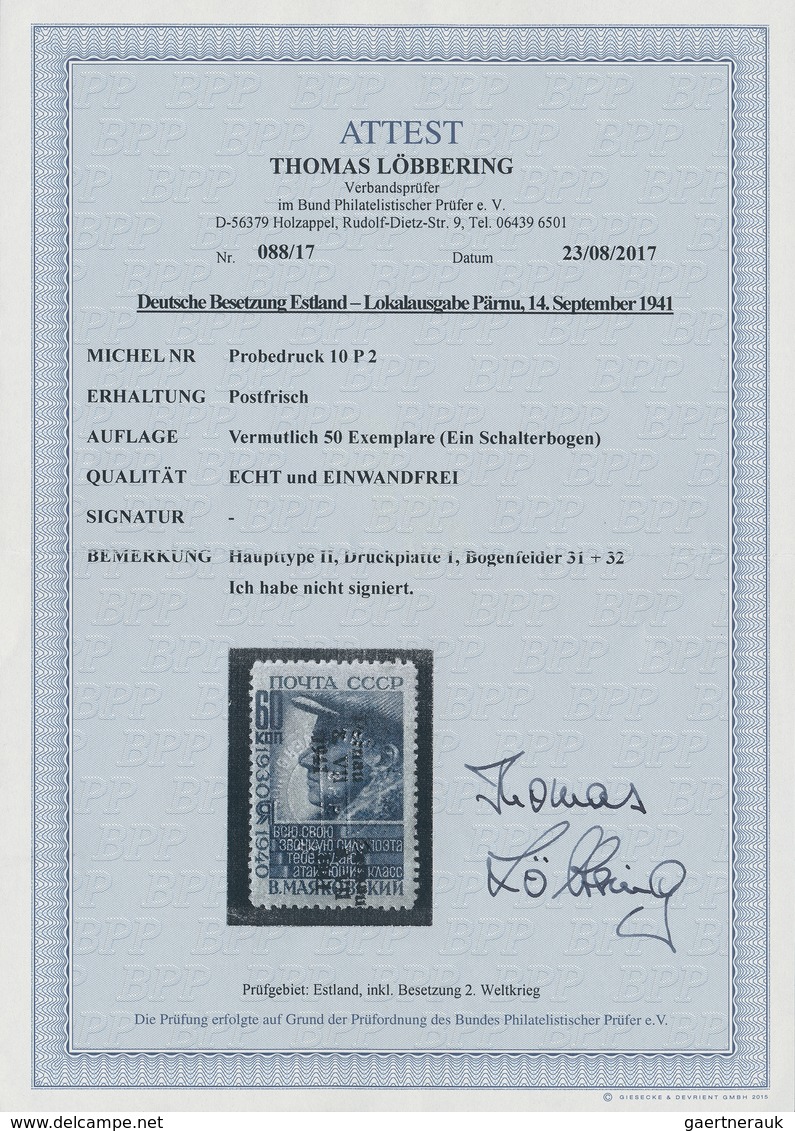 Dt. Besetzung II WK - Estland - Pernau (Pärnu): 1941, Probedruck Auf SU Mi-Nr. 747 Postfrisch. Vermu - Occupazione 1938 – 45