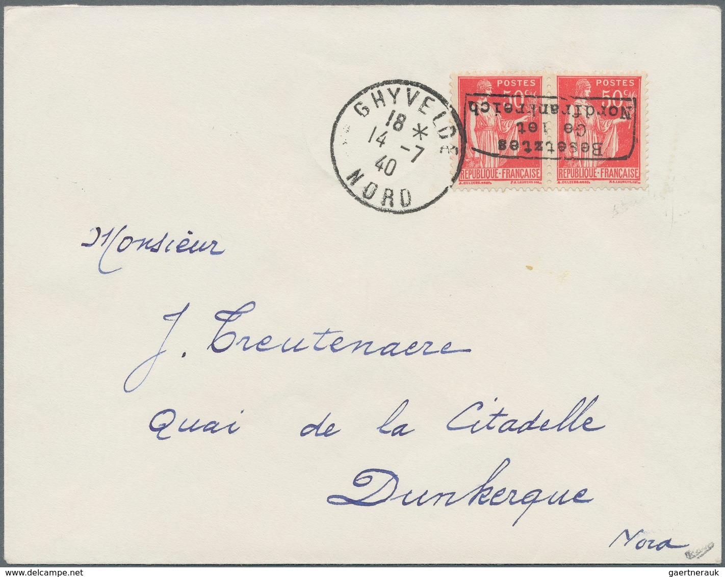 Dt. Besetzung II WK - Frankreich - Dünkirchen: 1940, 50 C Lebhaftrosa Freimarke "Friedensallegorie", - Besetzungen 1938-45