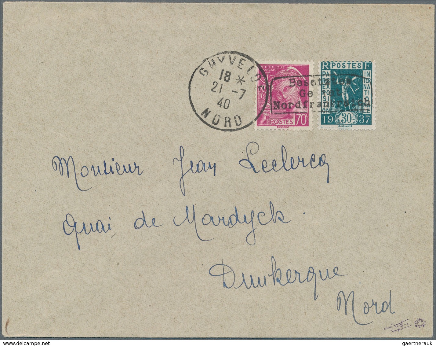 Dt. Besetzung II WK - Frankreich - Dünkirchen: 1940, 30 C Dunkelgrünblau "Weltausstellung 1937" Und - Occupazione 1938 – 45