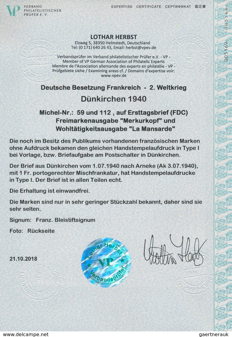 Dt. Besetzung II WK - Frankreich - Dünkirchen: 1940, 25 C Schwärzlichopalgrün "Merkurkopf", Waagerec - Occupazione 1938 – 45