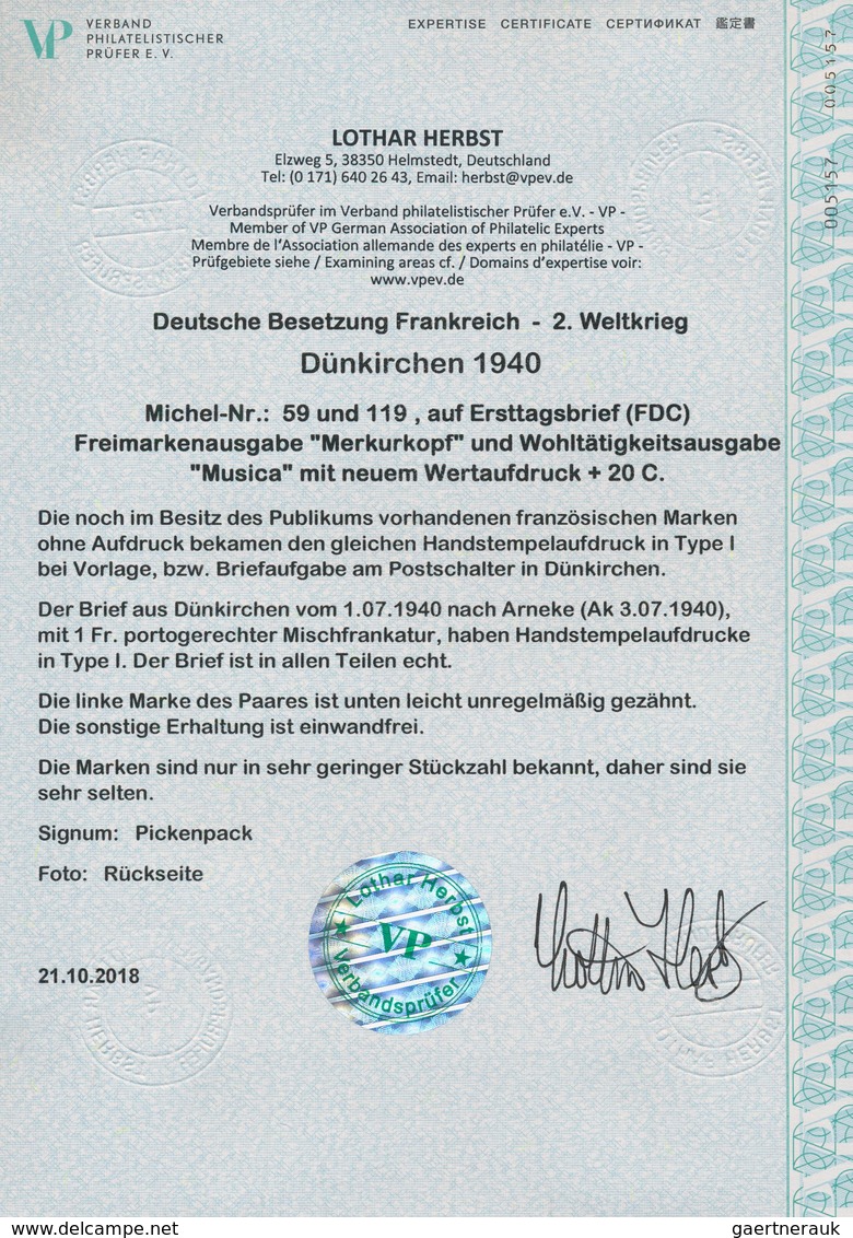 Dt. Besetzung II WK - Frankreich - Dünkirchen: 1940, 25 C Schwärzlichopalgrün "Merkurkopf", Waagerec - Occupazione 1938 – 45