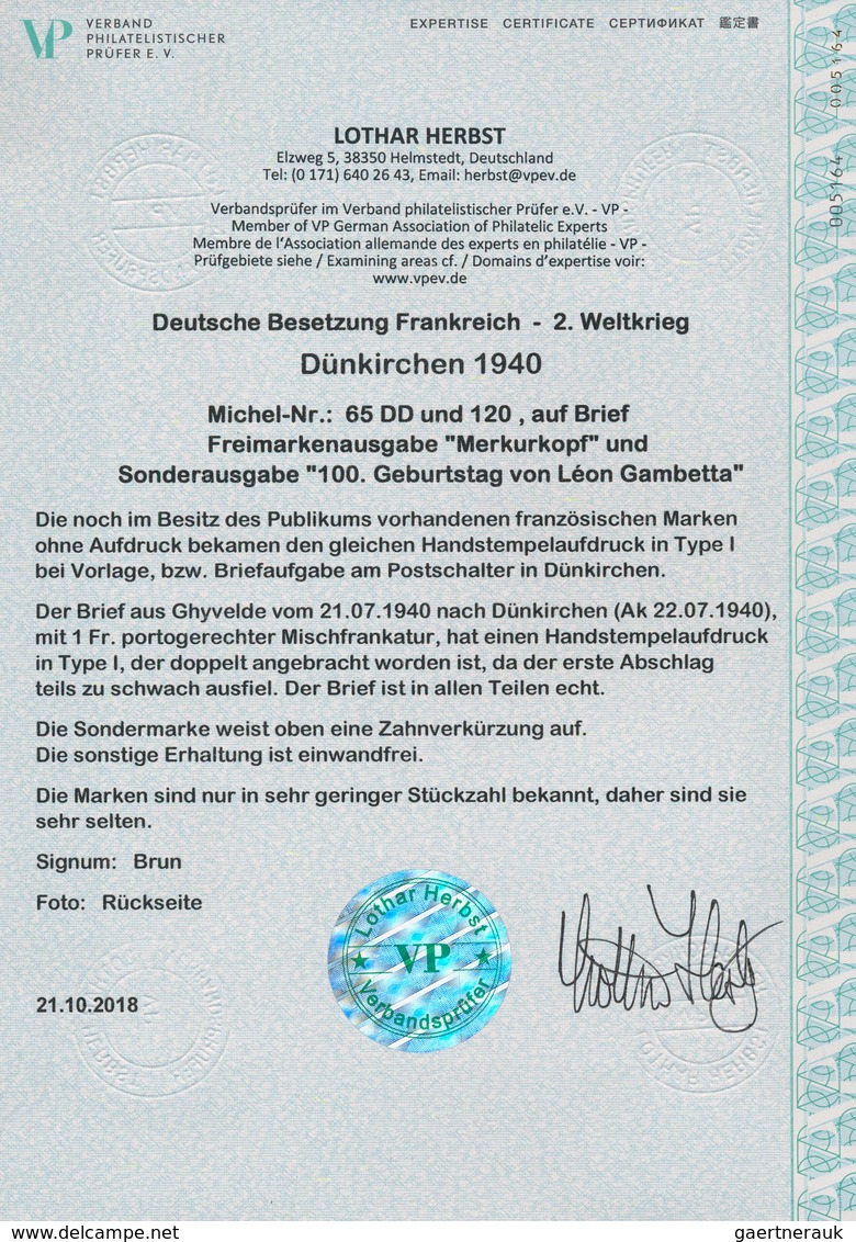 Dt. Besetzung II WK - Frankreich - Dünkirchen: 1940, 45 C Schwärzlichsmaragdgrün "Merkurkopf" Und 55 - Occupazione 1938 – 45