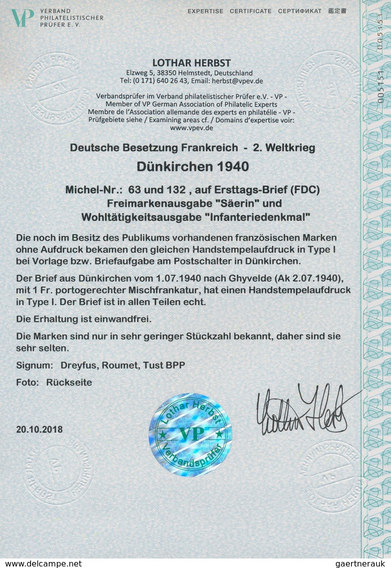 Dt. Besetzung II WK - Frankreich - Dünkirchen: 1940, 35 C Grün "Semeuse" Und 65 C + 1,10 Fr "Infante - Occupazione 1938 – 45