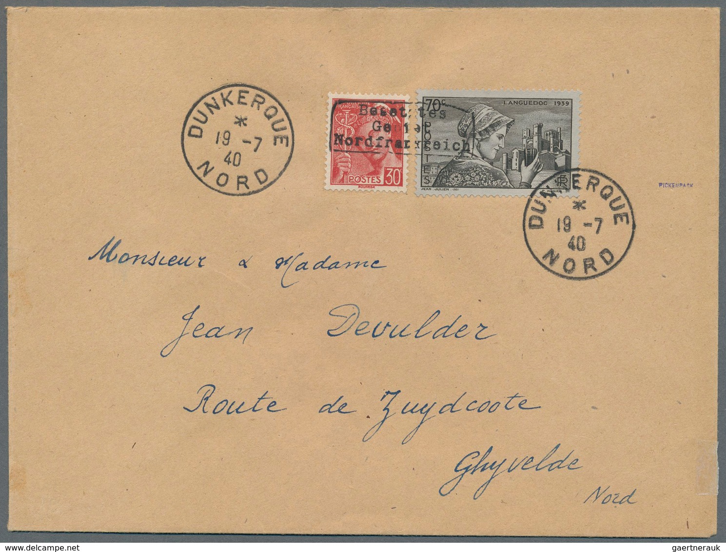 Dt. Besetzung II WK - Frankreich - Dünkirchen: 1940, 30 C Dunkelrot "Merkurkopf" Und 70 C "Südfranzö - Besetzungen 1938-45