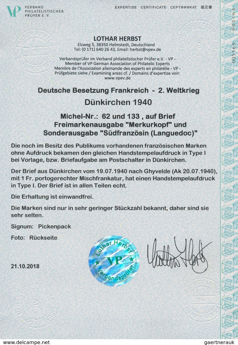 Dt. Besetzung II WK - Frankreich - Dünkirchen: 1940, 30 C Dunkelrot "Merkurkopf" Und 70 C "Südfranzö - Besetzungen 1938-45