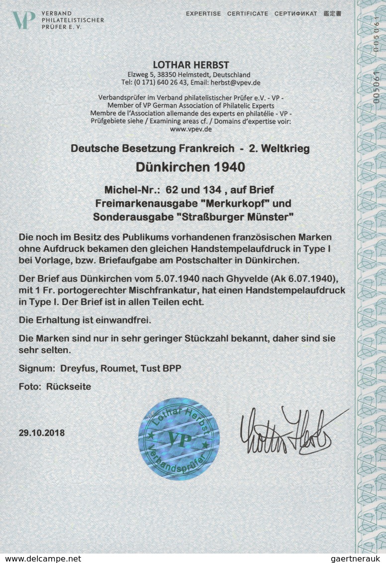 Dt. Besetzung II WK - Frankreich - Dünkirchen: 1940, 30 C Dunkelrot Freimarke "Merkurkopf" Und 70 C - Occupazione 1938 – 45