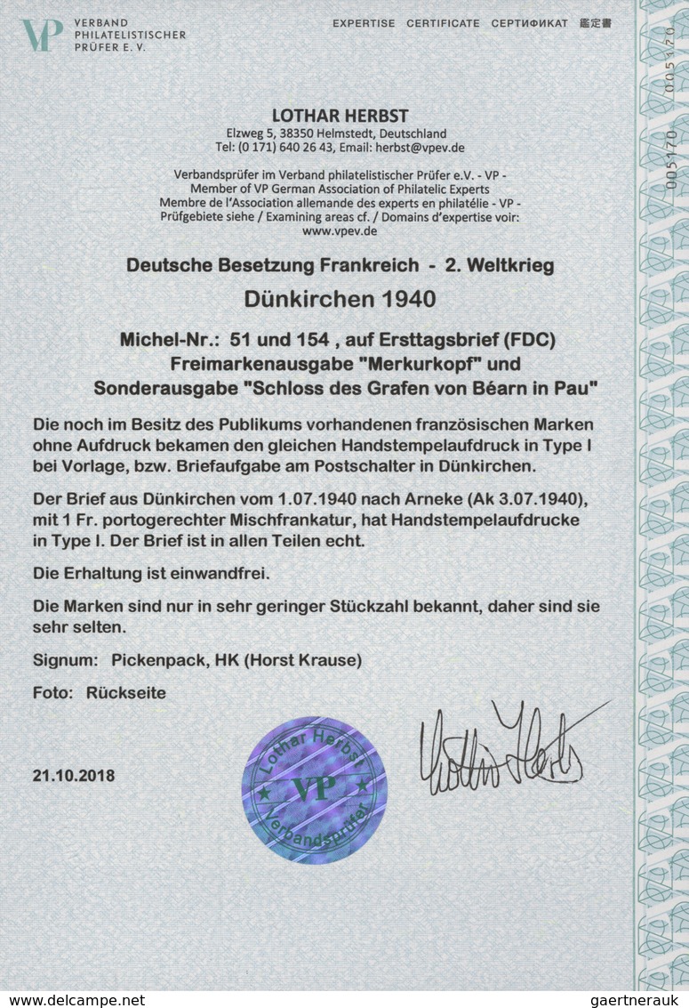 Dt. Besetzung II WK - Frankreich - Dünkirchen: 1940, 5 C Karmin Freimarke "Merkurkopf", Waagerechtes - Bezetting 1938-45