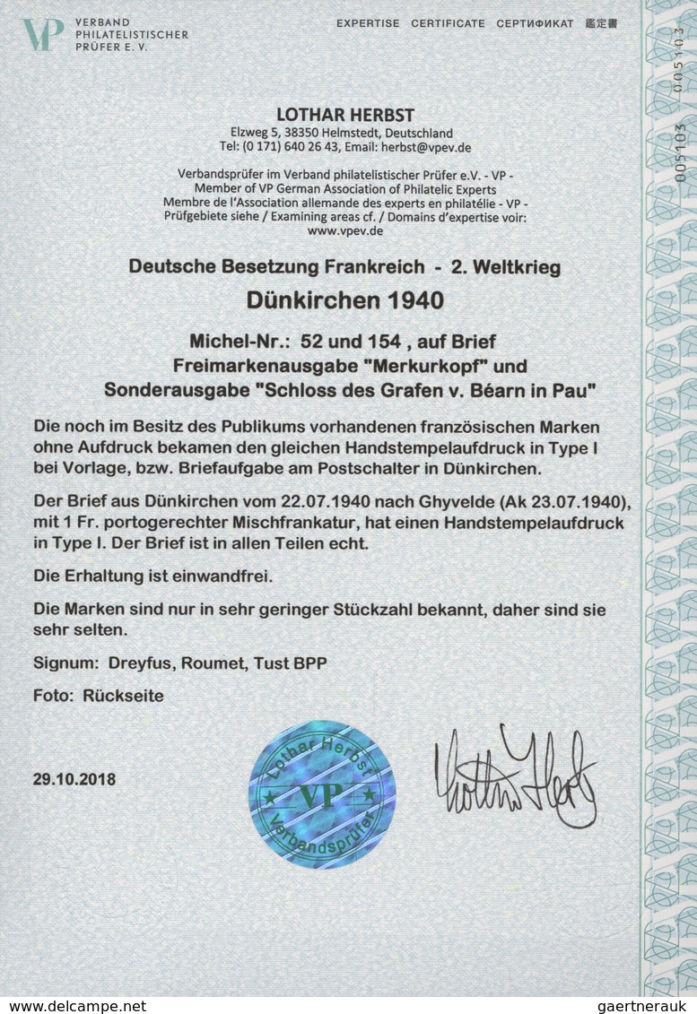 Dt. Besetzung II WK - Frankreich - Dünkirchen: 1940, 10 C Lebhaftlilaultramarin Freimarke "Merkurkop - Bezetting 1938-45