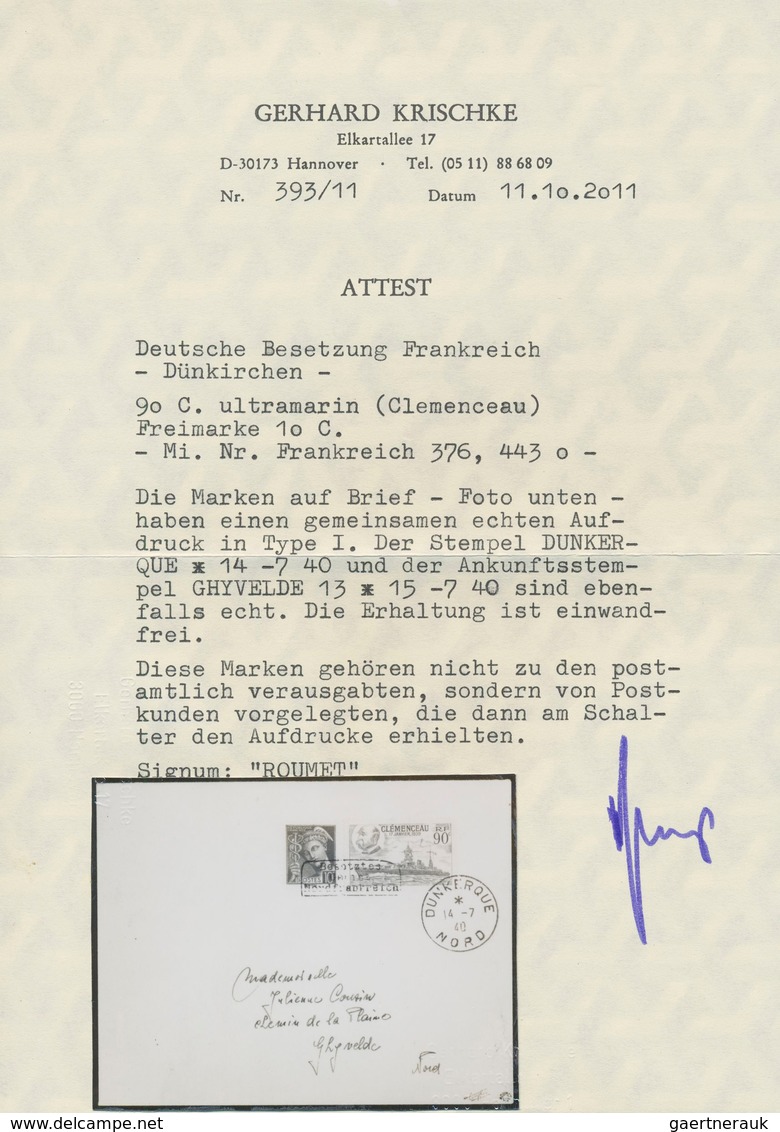 Dt. Besetzung II WK - Frankreich - Dünkirchen: 1940, 10 C Lilaultramarin "Merkurkopf" Und 90 C "Schl - Occupazione 1938 – 45