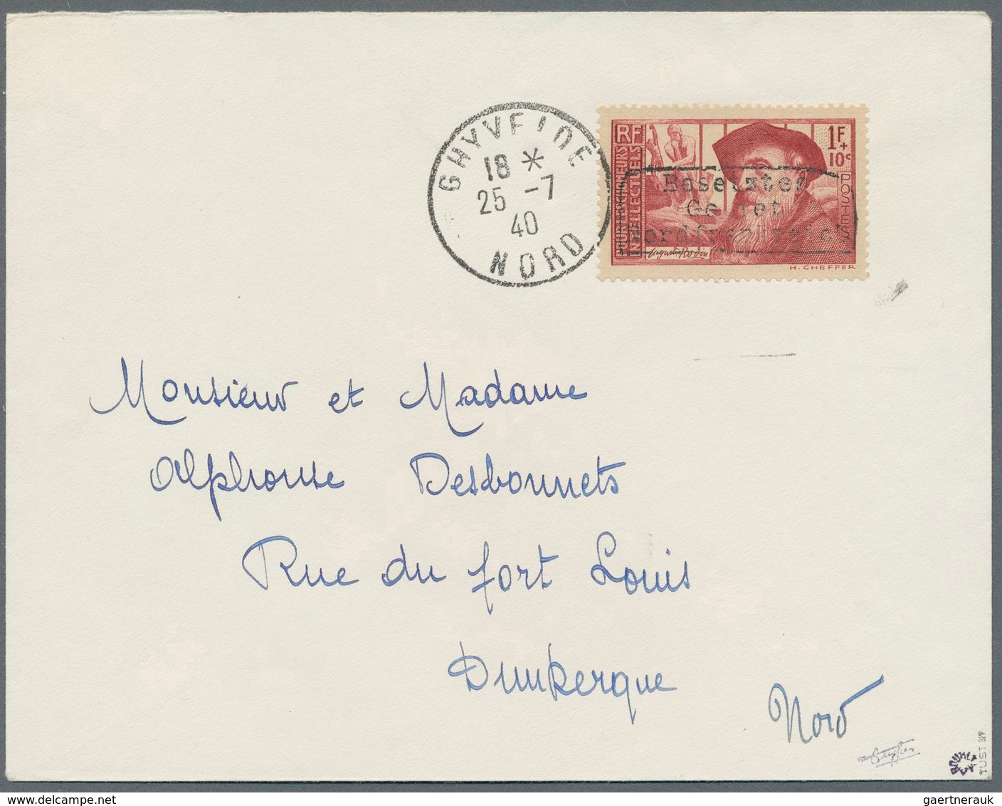 Dt. Besetzung II WK - Frankreich - Dünkirchen: 1940, 1 Fr + 10 C Bräunlichkarmin "Auguste Rodin", Mi - Occupazione 1938 – 45