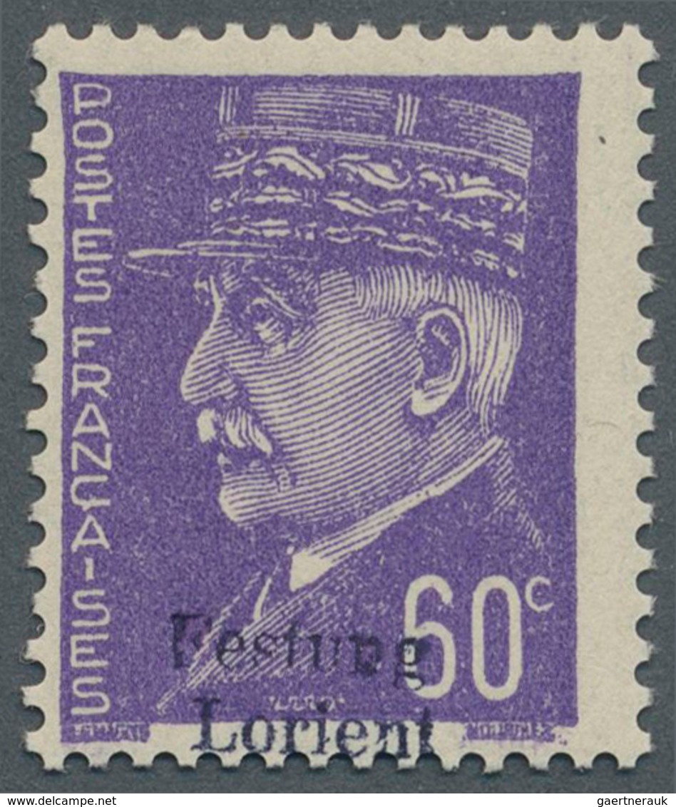 Dt. Besetzung II WK - Frankreich - Festung Lorient: 1945, 60 C Blauviolett Pétain, Mit Aufdruck "Fes - Bezetting 1938-45