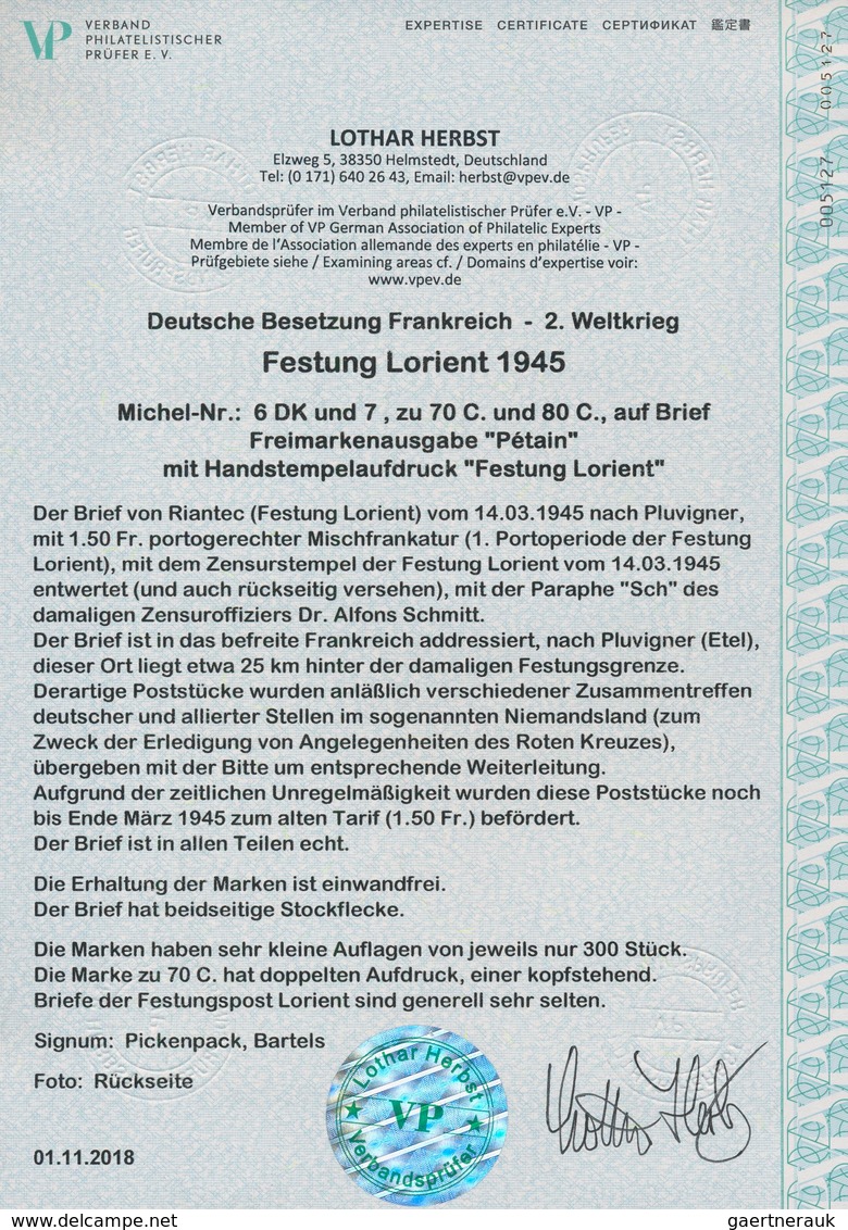 Dt. Besetzung II WK - Frankreich - Festung Lorient: 1945, 70 C Rotorange Und 80 C Smaragdgrün, Freim - Bezetting 1938-45