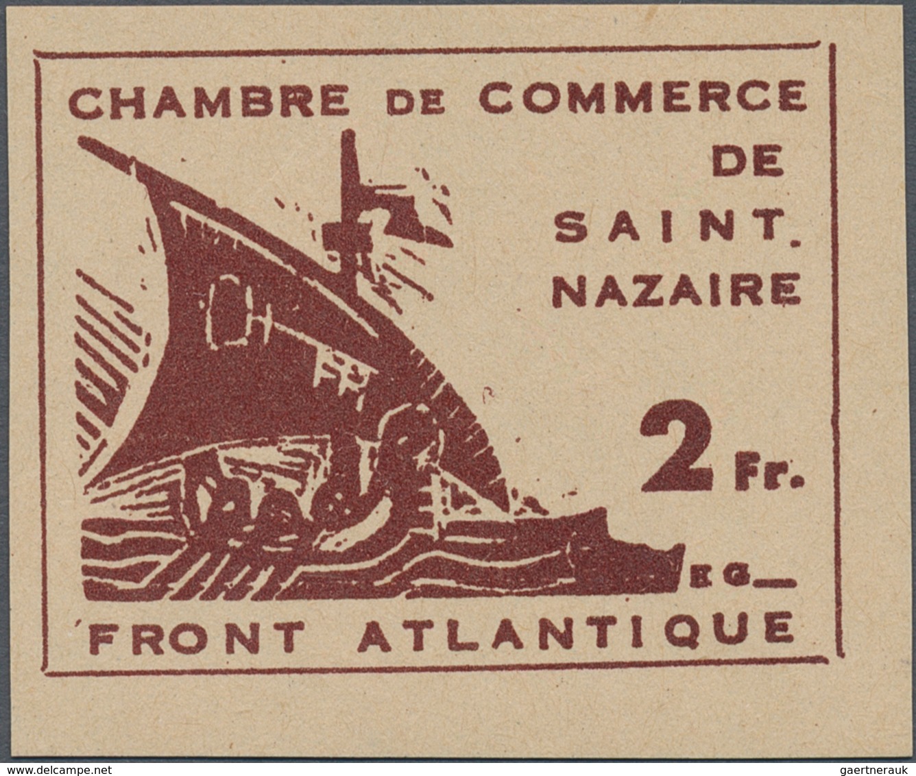 Dt. Besetzung II WK - Frankreich - St. Nazaire: 1945, 2 Fr. Chambre De Commerce Als Ungezähnter Prob - Bezetting 1938-45