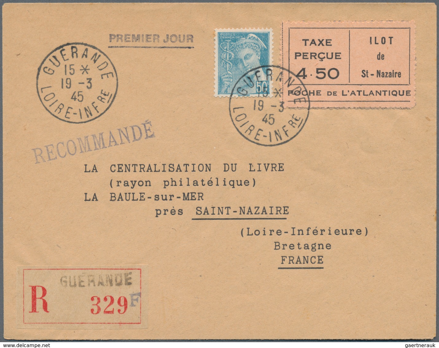 Dt. Besetzung II WK - Frankreich - St. Nazaire: 1945, Drei R-Briefe Mit Geührenzetteln In Den Angege - Occupazione 1938 – 45
