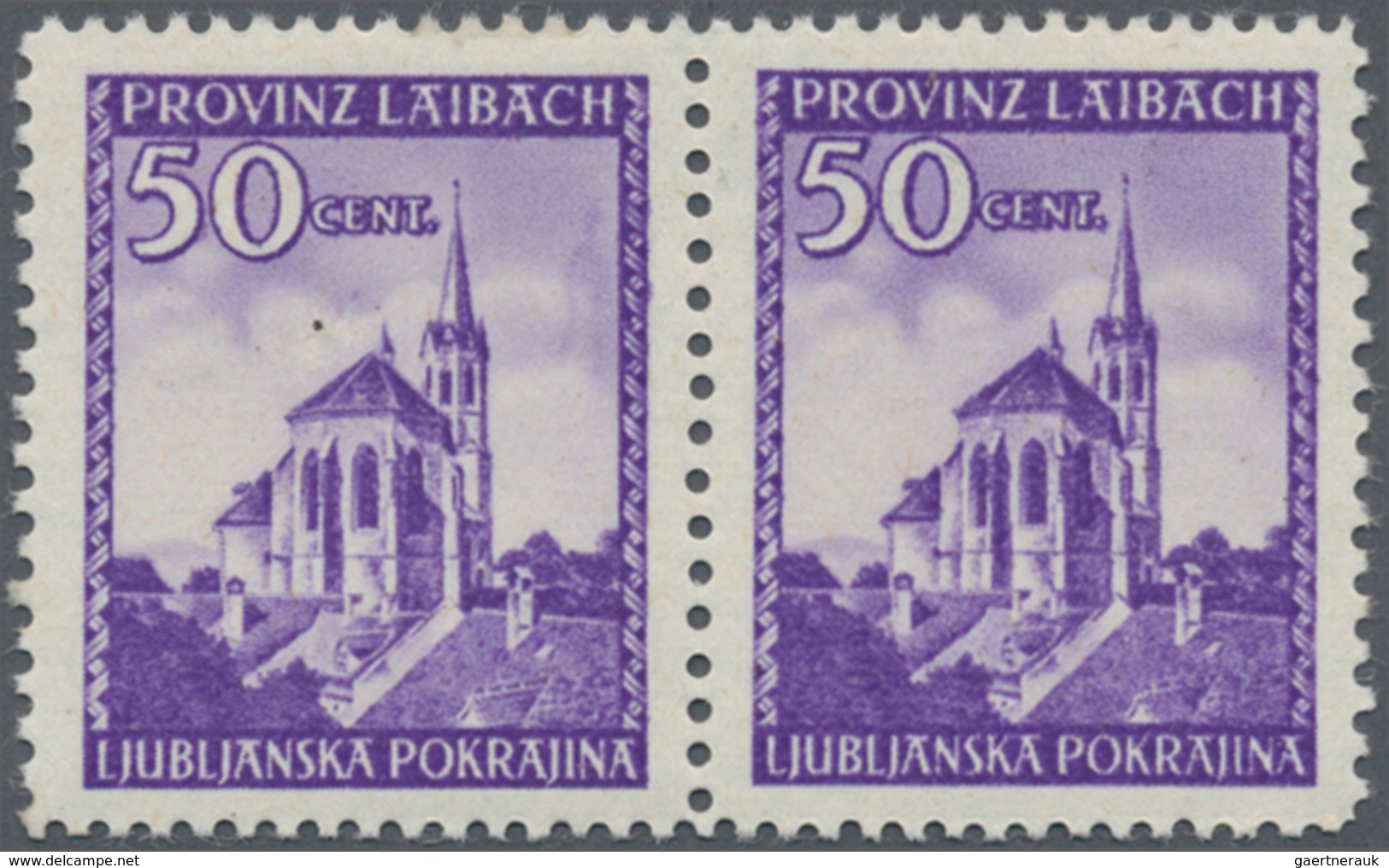 Dt. Besetzung II WK - Laibach: 1945, 50 C Dunkelviolett Freimarke, Waagerechtes Paar, Linke Marke Mi - Bezetting 1938-45