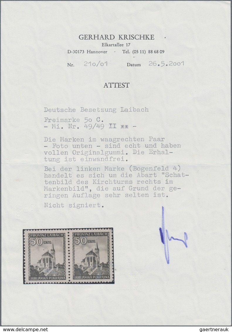 Dt. Besetzung II WK - Laibach: 1945, 50 C Dunkelviolett Freimarke, Waagerechtes Paar, Linke Marke Mi - Occupazione 1938 – 45