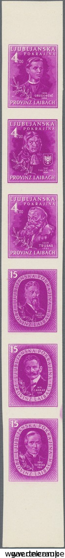 Dt. Besetzung II WK - Laibach: 1945, Vorlagedruck Als Senkrechter 6er-Streifen Auf Kartonpapier Ohne - Bezetting 1938-45