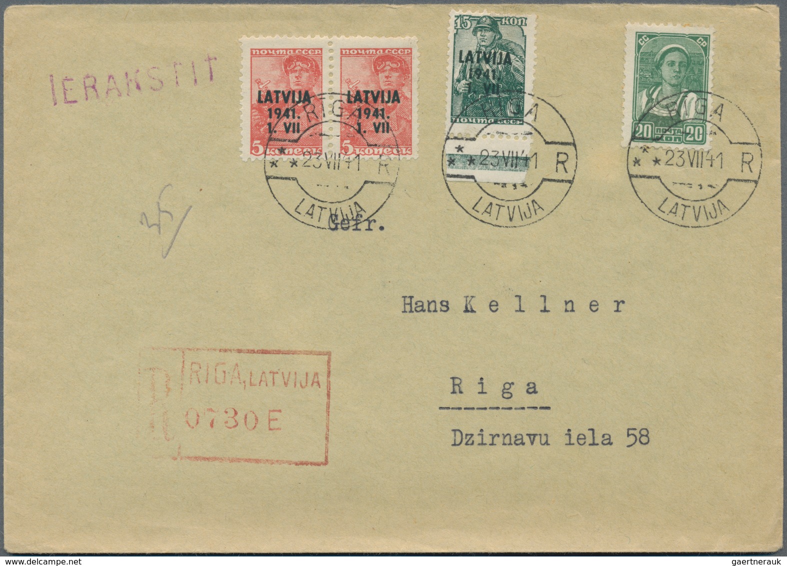 Dt. Besetzung II WK - Lettland: 1941, Freimarken Mit Aufdruck 5 Kop Und 15 Kop Sowie 20 Kop Ohne Auf - Bezetting 1938-45