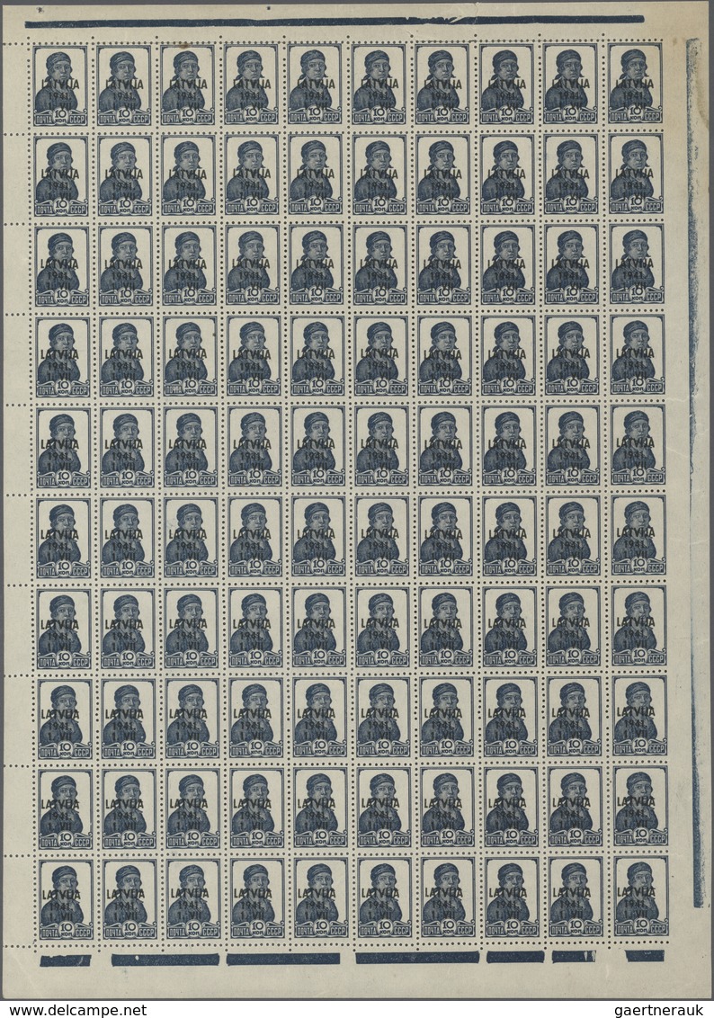 Dt. Besetzung II WK - Lettland: 1941, 10 K Dunkelpreußischblau Im Kompletten Schalterbogen, Dabei Re - Bezetting 1938-45