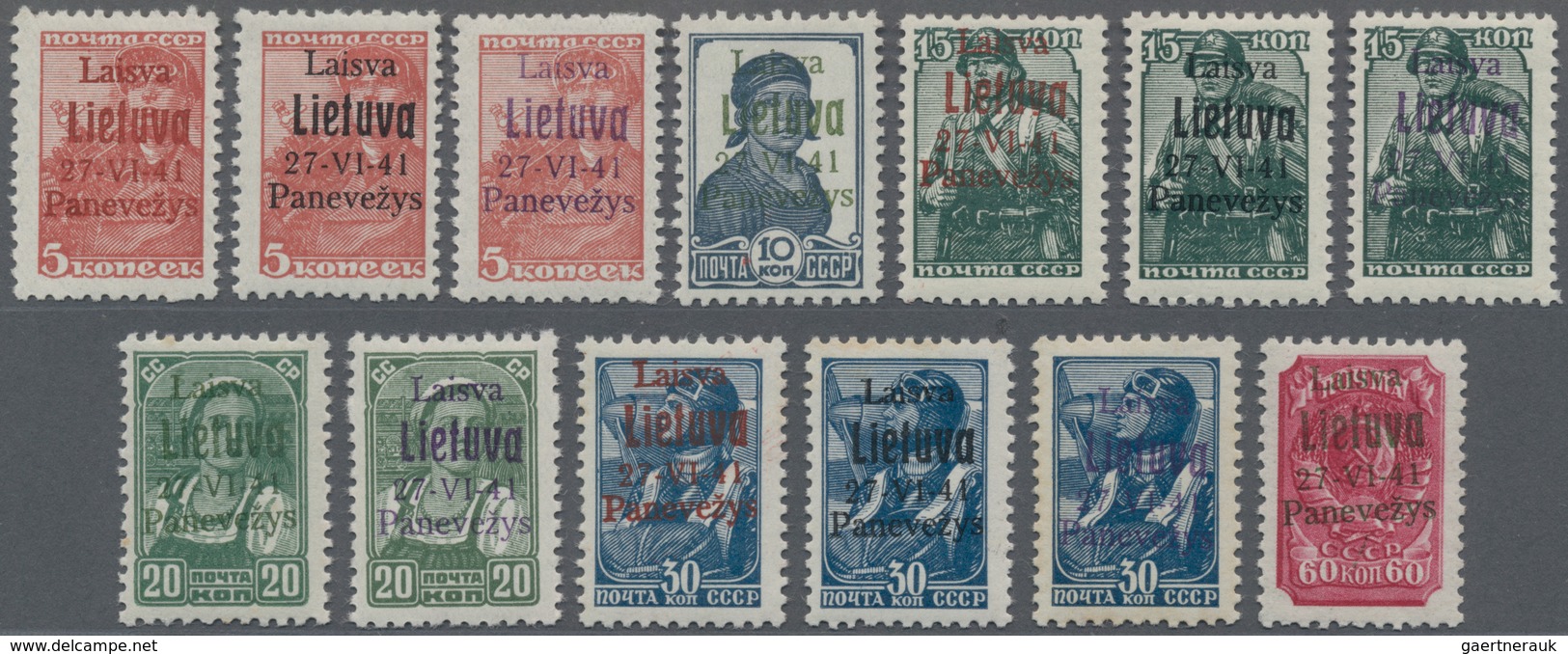 Dt. Besetzung II WK - Litauen - Ponewesch (Panevezys): 1941 Complete Set Of 13 Of The Six Values And - Occupazione 1938 – 45