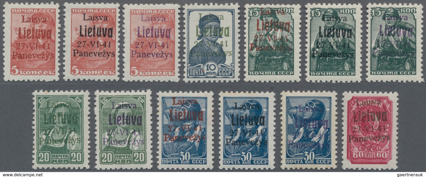 Dt. Besetzung II WK - Litauen - Ponewesch (Panevezys): 1941 Complete Set Of 13 Of The Six Values And - Bezetting 1938-45