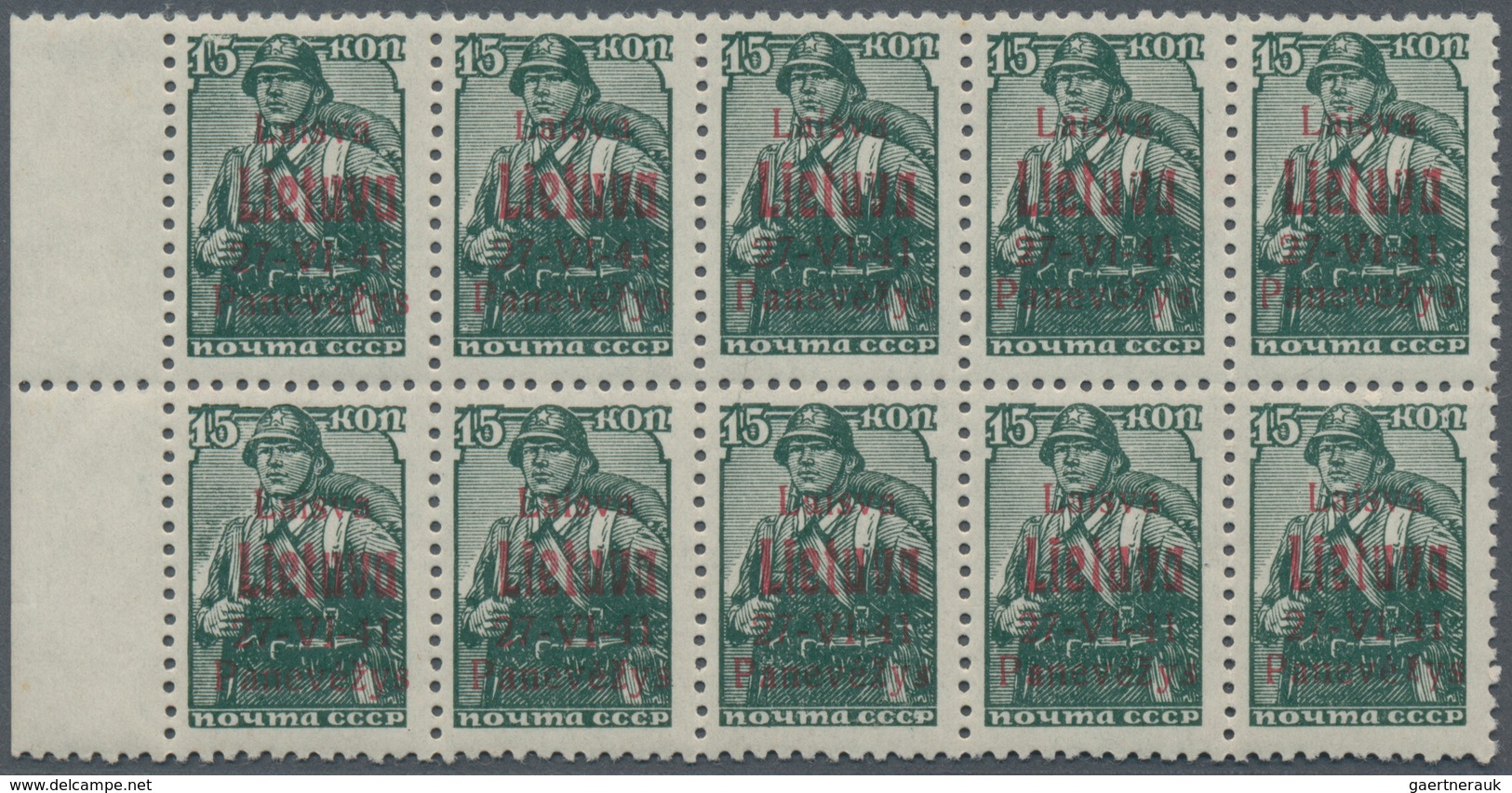 Dt. Besetzung II WK - Litauen - Ponewesch (Panevezys): 1941 15 K. Grün Mit Aufdruck In Rot, Linker R - Bezetting 1938-45