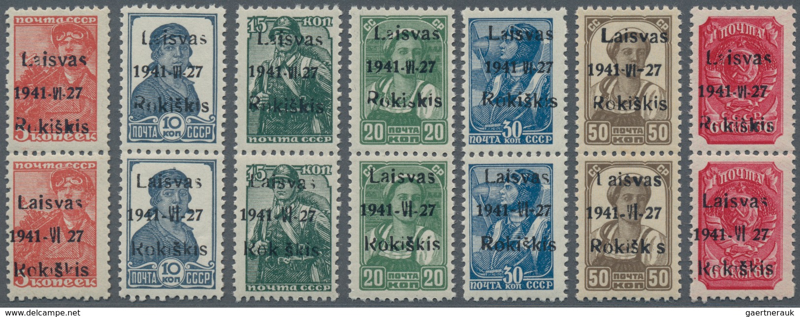 Dt. Besetzung II WK - Litauen - Rakischki (Rokiskis): 1941 Kompletter Satz Von Sieben Senkrechten Au - Occupazione 1938 – 45