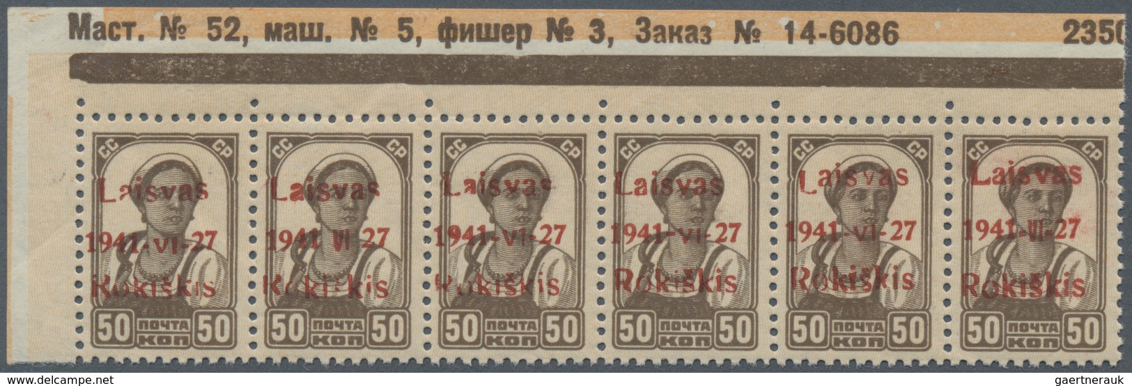 Dt. Besetzung II WK - Litauen - Rakischki (Rokiskis): 1941 Kompletter Satz Von Fünf Werten Mit Rotem - Besetzungen 1938-45