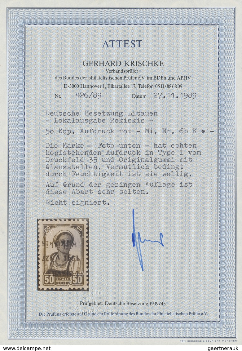 Dt. Besetzung II WK - Litauen - Rakischki (Rokiskis): 1941, 50 Kop. Mit Braunrotem Aufdruck In Type - Besetzungen 1938-45