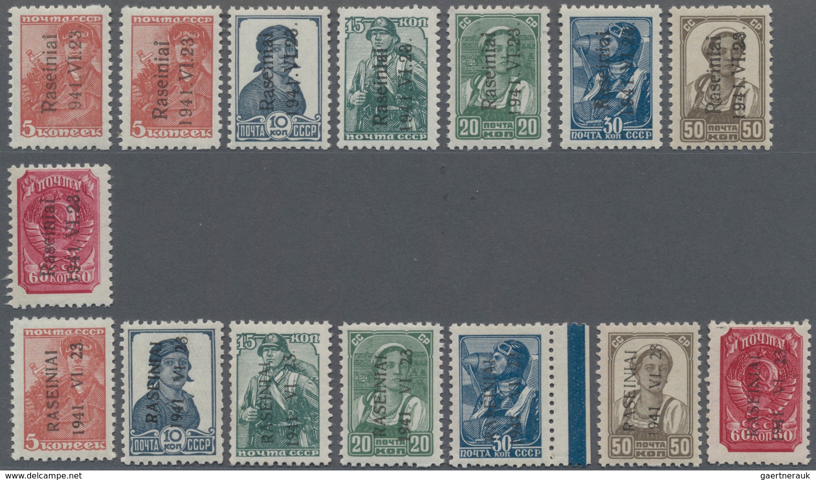 Dt. Besetzung II WK - Litauen - Rossingen (Raseiniai): 1941 Complete Sets Of 7, One With Ovpt. Type - Besetzungen 1938-45